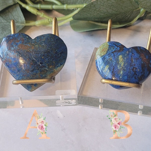 Azurite Puffy Crystal Heart Carving - Crystal Healing Home Decor,