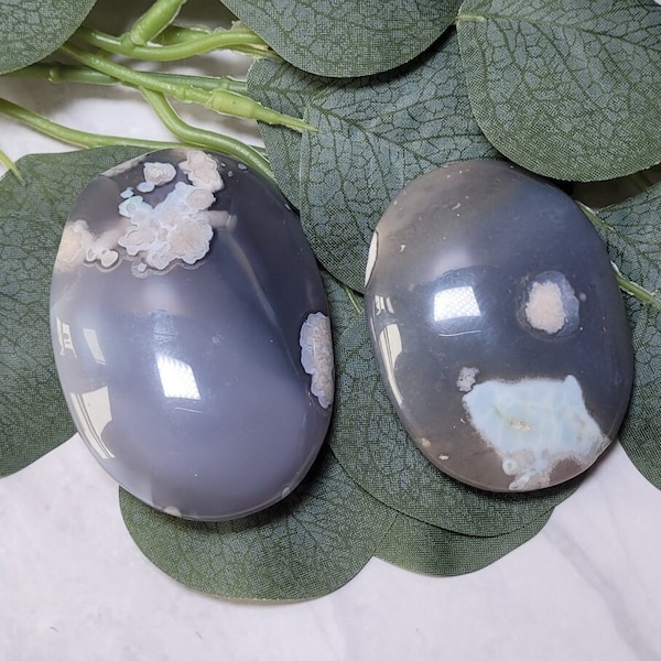 Black Flower Agate Palm Stone, Worry Stone Crystal Gift