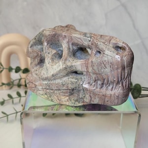 Ocean Jasper Dinosaur Skull Carving, Large T-Rex Crystal Skull, Dino Statue, Dino Lover Gift, Skull Carving,Lux Reptile Art Decor
