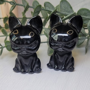 Black Obsidian Dog Carving, Cute and Angry Pet Statue, Mini Dog Sculpture, Dog Mom Gift, Pug, Frenchie, Puppy Crystal Figurine, Dog Lover