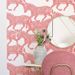 Pink Zebra Wallpaper Peel&Stick and Traditional Wallpaper  Removable and Renter friendly Wall Decor Safari vintage Design