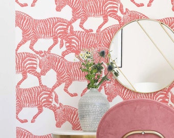 Pink Zebra Wallpaper Peel&Stick and Traditional Wallpaper  Removable and Renter friendly Wall Decor Safari vintage Design