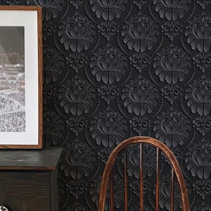 Dark Damask Wallpaper, Peel&Stick and Traditional Wallpaper Removable and Renter friendly, Vintage Wall Decor, Accent wall, retro wallpaper.