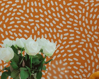 Retro Orange Flower Wallpaper - Peel and Stick, Easy to Clean