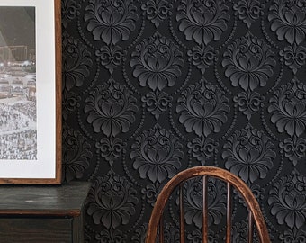 Dark Damask Wallpaper, Peel&Stick and Traditional Wallpaper Removable and Renter friendly, Vintage Wall Decor, Accent wall, retro wallpaper.