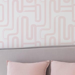 Geometric Wallpaper Peel and Stick | Playful Pink Wallpaper for Living Room | Abstract Curved Lines Traditional Non-Woven Wallpaper | GEO33