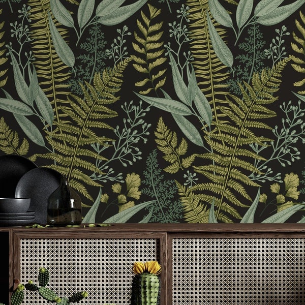 Fern Botanical Wallpaper,Peel&Stick and Traditional Wallpaper, Removable and Renter friendly Wall Decor, Leaves Wall Art, Self Adhesive.