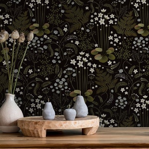 Dark Fern Leaves Wallpaper,Peel&Stick and Traditional Wallpaper, Removable and Renter friendly Wall Decor, Botanical Design, Self Adhesive.