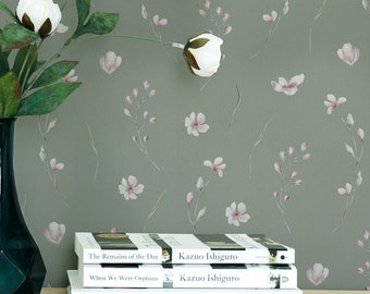 Grey small floral Wallpaper,Peel&Stick and Traditional Wallpaper, Removable and Renter friendly, Dark botanical Design,Self Adhesive