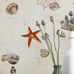 Ocean Shells Wallpaper,Peel&Stick and Traditional Wallpaper, Removable and Renter friendly Wall Decor Sea Design, Modern Self Adhesive.