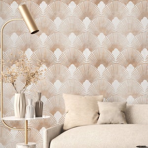 Art Deco Tapete schälen und aufkleben | Romantische beige Tapete für Wohnzimmer | Geometrische Rauten traditionell Vliestapete | ARTD24