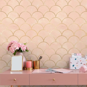Pink Art Deco Wallpaper,Peel&Stick and Traditional Wallpaper, Removable and Renter friendly Wall Decor, Dark botanical Design,Self Adhesive