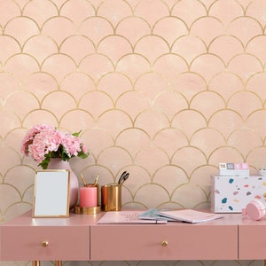 Pink Art Deco Wallpaper,Peel&Stick and Traditional Wallpaper, Removable and Renter friendly Wall Decor, Dark botanical Design,Self Adhesive