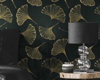 Gingko Leaves Japanese Wallpaper, Pre-pasted and Traditional Wallpaper, Renter friendly Wall Decor, Leaves Wall Art,Eco-Friendly