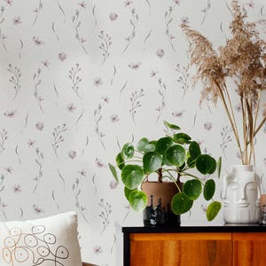 Peel and Stick Wallpaper: Calm Gray Floral - PVC-Free, Easy Apply