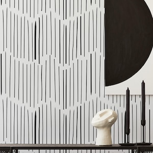 Abstract Wallpaper Peel and Stick | Neutral Black and White Wallpaper for Living Room | Modern Stripes Traditional Wallpaper | GEO36