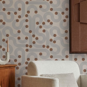 Abstract Wallpaper Peel and Stick | Neutral Beige Wallpaper for Bedroom | Geometric Curved Lines Traditional Non-Woven Wallpaper | MD02