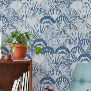 Ornamental Wallpaper Peel and Stick | Fun Blue Wallpaper for Kitchen | Boho Ikat Traditional Non-Woven Wallpaper | GEO07