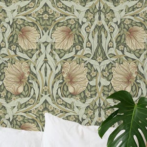 William Morris x Pimpernel (1876) Carta da parati verde / Carta da parati tradizionale e rimovibile / Design floreale per pareti / Autoadesiva / WM24