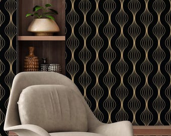 Svart och guld Art Deco-tapet: Gatsby-stil (Peel & Stick)