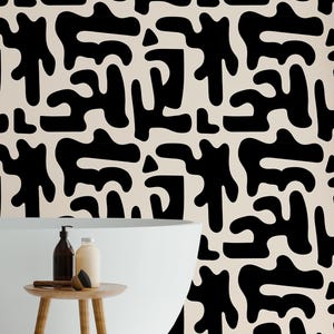 Abstract Wallpaper Peel and Stick | Funky Black and White Wallpaper for Living Room | Geometric Figures Non-Woven Wallpaper | GEO20