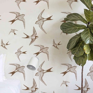 Beige swallow Wallpaper,Peel&Stick and Traditional Wallpaper, Removable and Renter friendly Wall Decor, Safari Design, Self Adhesive.