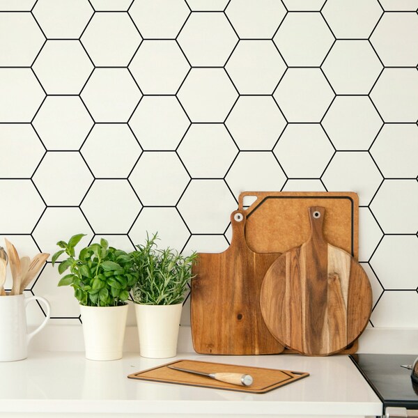 Minimalistic Hexagon wallpaper ,Peel and Stick and Traditional Wallpaper, Removable and Renter friendly Wall Decor, Geometric wallpaper
