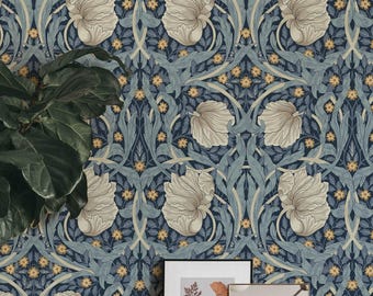 William Morris Peel and Stick Wallpaper - Blue Floral Design