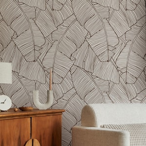 Botanical Peel and Stick Wallpaper, Brown Banana Leaf (Removable)