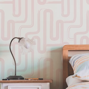 Abstract Curved Pink lines Wallpaper Peel&Stick and Traditional Wallpaper  Removable and Renter friendly Wall Decor Safari vintage Design