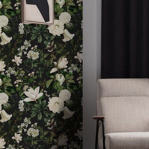 Flowers Wallpaper, Pre-Pasted and Traditional Wallpaper, Removable and Renter friendly Wall Decor, Dark flowers Design, Self Adhesive.