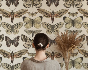 Vintage butterfly Wallpaper | Peel&Stick and Traditional Wallpaper | Removable and Renter friendly Wall Decor | Vintage Design.