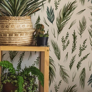 Green leaves Wallpaper,Peel&Stick and Traditional Wallpaper, Removable and Renter friendly Wall Decor, Dark botanical Design, Self Adhesive.