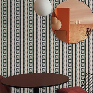 Abstract Wallpaper Peel and Stick | Fun Green Wallpaper for Kitchen | Retro Ornamental Tile Traditional Non-Woven Wallpaper | TL02