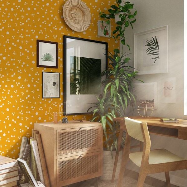 Yellow Floral Wallpaper Etsy