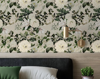 Botanical & Floral Wallpaper Peel and Stick | Elegant Brown Wallpaper for Living Room | Classic Flowers Non-Woven Wallpaper | FLO06