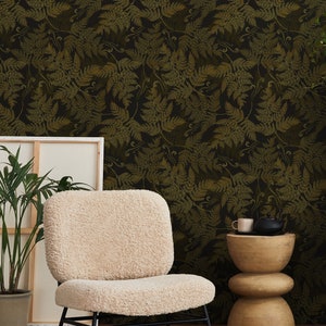 Dark Fern Leaves Wallpaper,Peel&Stick and Traditional Wallpaper, Removable and Renter friendly Wall Decor, Botanical Design, Self Adhesive.