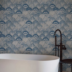 Blue Ikat wallpaper ,Peel&Stick and Traditional Wallpaper, Removable and Renter friendly Wall Decor, Leaves Wall Art, Self Adhesive. image 1