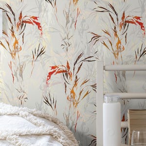 Papier peint à motif floral et botanique | Joli papier peint beige pour chambre à coucher | Papier peint intissé traditionnel Flora vintage | LÉA08