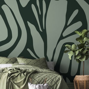 Abstract Green Wallpaper, Peel&Stick and Traditional Wallpaper, Removable and Renter friendly Wall Decor, Woodland Design, Self Adhesive.