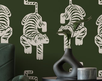 Abstract Tiger Wallpaper: Peel and Stick Green Animal Print