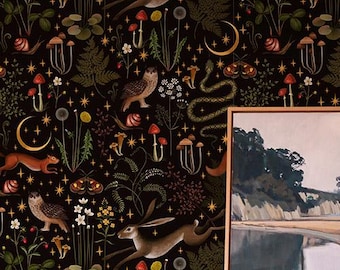 Animals Wallpaper Peel and Stick | Dark Colorful Wallpaper for Living Room | Modern Forest Animals Traditional Non-Woven Wallpaper | ANI41