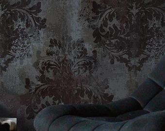 Papel pintado autoadhesivo: estampado damasco negro - removible, ideal para inquilinos