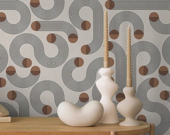 Abstract Curved lines Wallpaper Peel&Stick and Traditional Wallpaper  Removable and Renter friendly Wall Decor Safari vintage Design