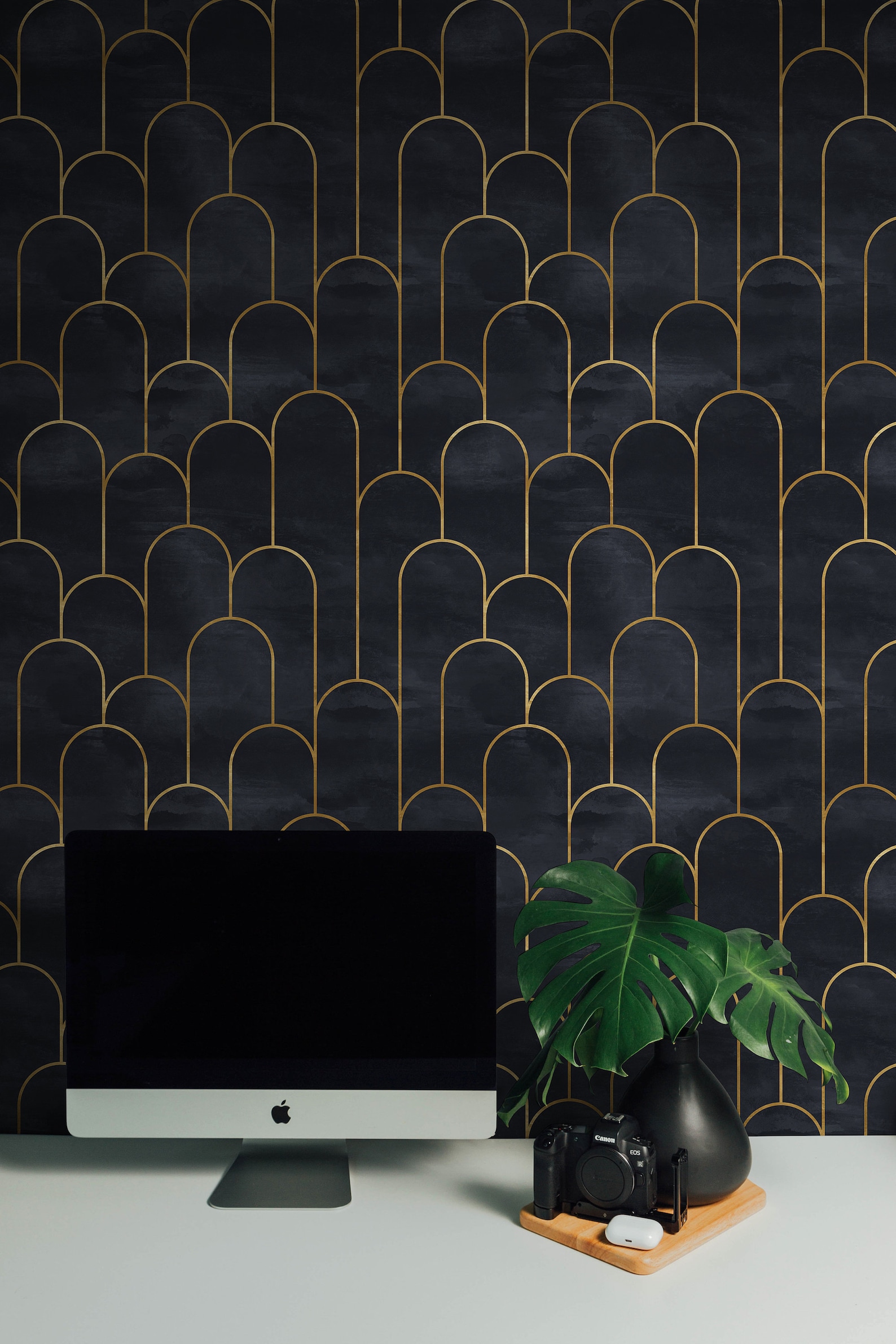 Navy Gold Art Deco Wallpaper Peel&stick and Traditional Etsy