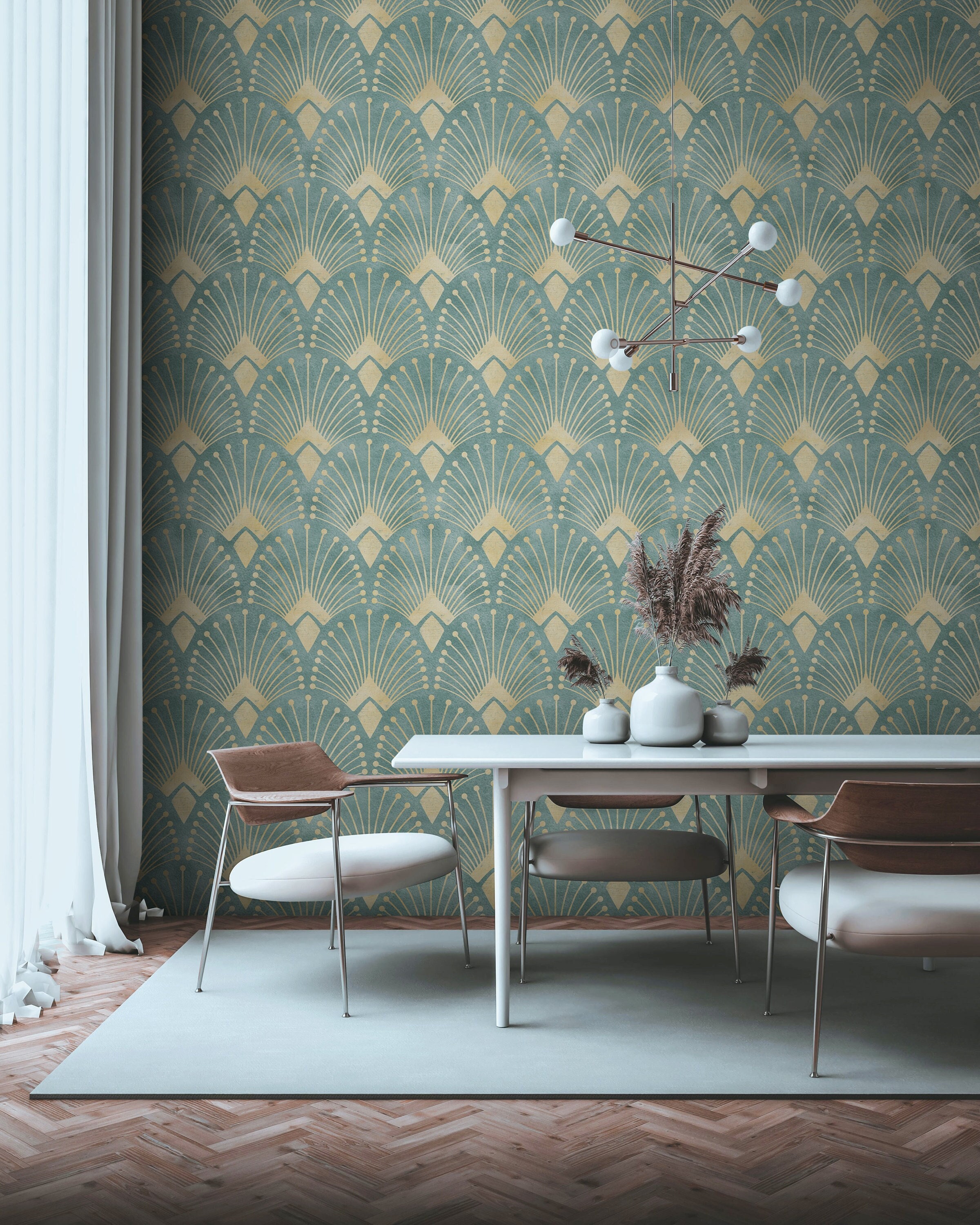 Art Deco Wallpaper Peel and Stick | Romantic Blue Wallpaper