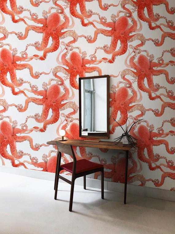 Octopus Wallpaperpeel&stick and Traditional Wallpaper | Etsy