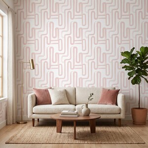 Carta da parati astratta rosa: design dalle curve giocose (autoadesiva, senza PVC)