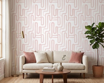Pink Abstract Wallpaper: Playful Curves Design (Peel & Stick, PVC-Free)