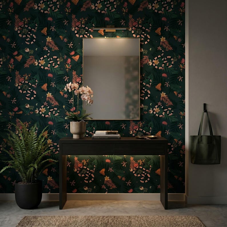 Snake and Leaf Wall Covering: Peel & Stick Jungle Pattern (PVC-Free) image 2